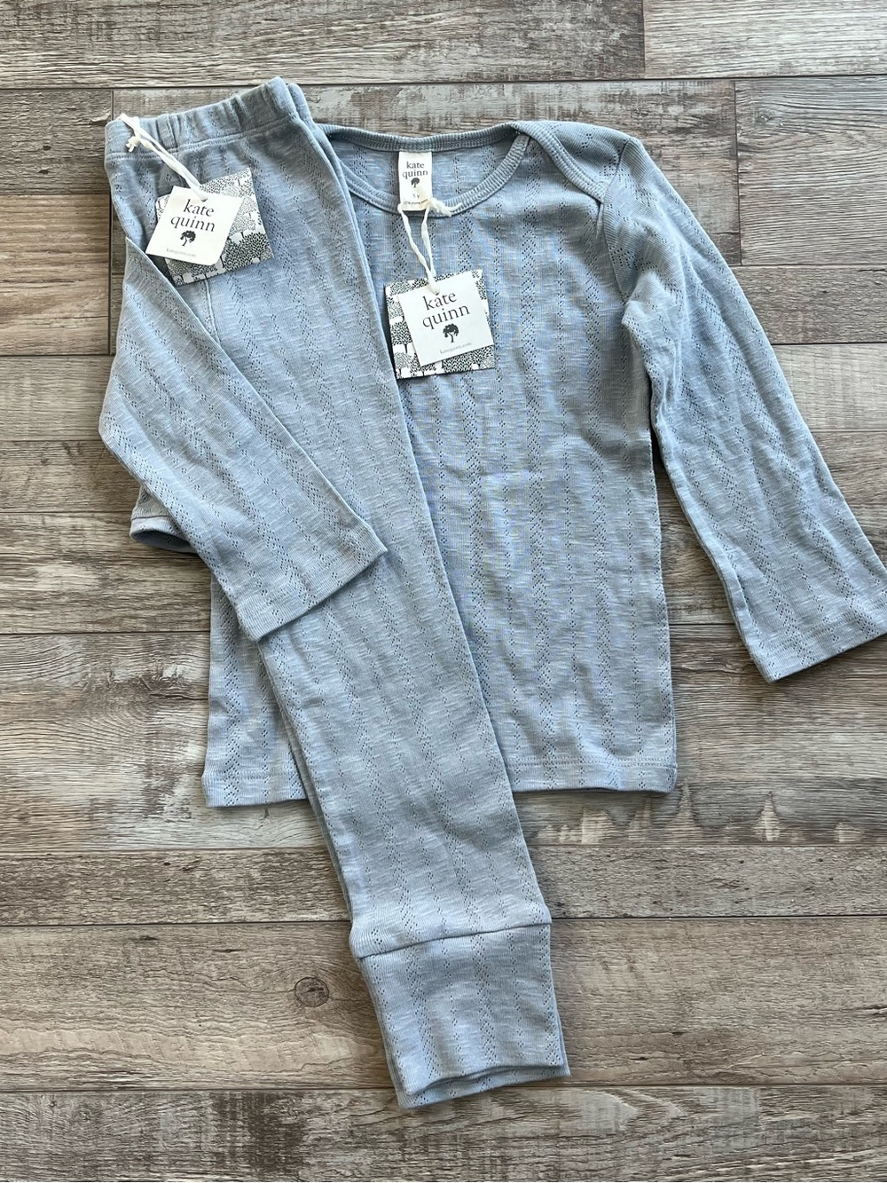 NWT Kate Quinn Organic Cotton Blue Pointelle Set Size 5